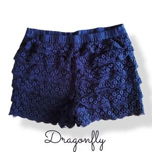 Dragonfly Navy Blue Lace Ruffle Women's Shorts